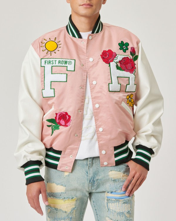 Rose & Sun Character Pink Varsity Jacket by First Row Denim